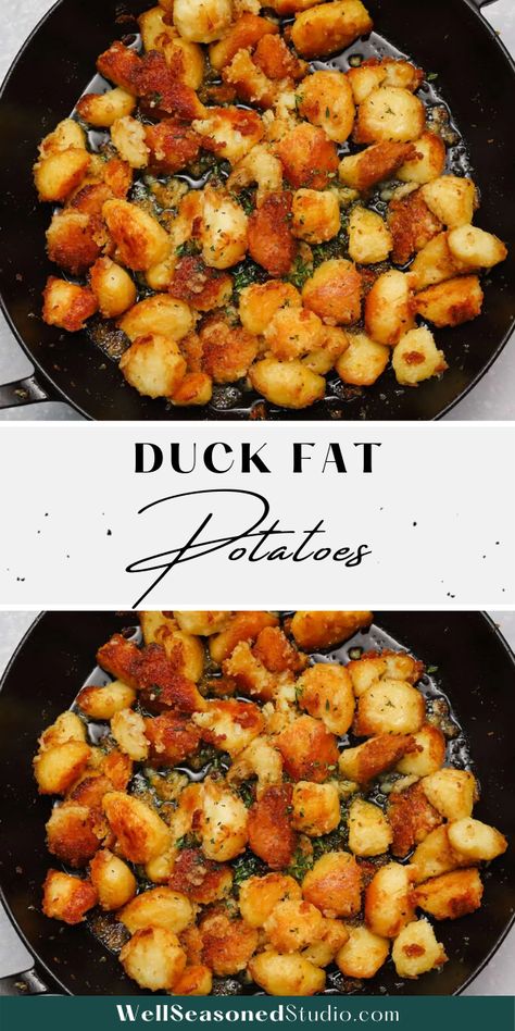 Serious Eats Potatoes, Sides With Duck, Double Cooked Potatoes, Crispy Duck Fat Potatoes, Duck Fat Uses, Duck Dinner Sides, Roasted Duck Fat Potatoes, Sides For Duck Dinner, Duck Fat Potatoes Recipes