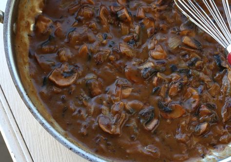 BEST Brown Mushroom Gravy (from scratch) Brown Mushroom Gravy, Gravy From Scratch, Schnitzel Recipe, Caramelized Onions And Mushrooms, Recipe Mushroom, Mushroom Gravy Recipe, Schnitzel Recipes, Brown Mushroom, Gravy Sauce