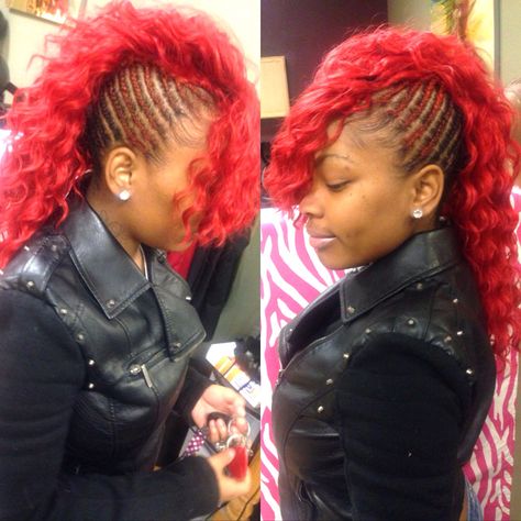 Curly Mohawk! Red Hair. Braids. Cute Curly Braids, Fire Hair, Red Curly Hair, Mohawk Braid, Mohawk Hairstyles, Goddess Braids Hairstyles, Birthday Hair, Business Hairstyles, African Braids