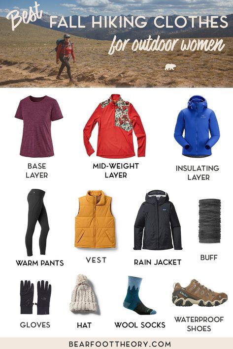 Learn what to wear hiking in fall with our checklist of the best fall hiking clothes for women that are breathable, wick sweat, keep you warm AND look good. Fall Hiking Clothes, Wander Outfits, Hiking Outfit Summer Trail, What To Wear Hiking, Fall Hiking Outfits, Wander Outfit, Hiking Outfit Spring, Hiking Clothes, Hiking Outfit Fall