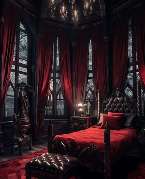 Twitter Gothic Boho Bedroom, Gothic Bedrooms, Dark Modern Bedroom, Gothic Bedroom Ideas, Bedroom Interior Ideas, Royal Bedroom, Gothic Bedroom, Dream Bedroom Inspiration, Velvet Drapes