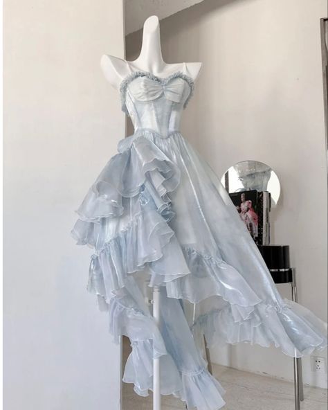 Blue Clothes Aesthetic, 21th Birthday, Basque Waist, Blue Prom Dresses, Flounce Hem Dress, Skirt Ruffle, Boned Bodice, Prom Dress Inspiration, Fairytale Dress