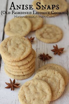 These old fashioned Anise Snaps are a rare treat.  Soft, buttery cookies with a hint of licorice flavor offer something a bit different for the cookie plate. Anise Cookies, Cookie Plate, Dessert Aux Fruits, Desserts Vegan, Buttery Cookies, Valentines Decorations, Xmas Cookies, Star Anise, Cookie Ideas