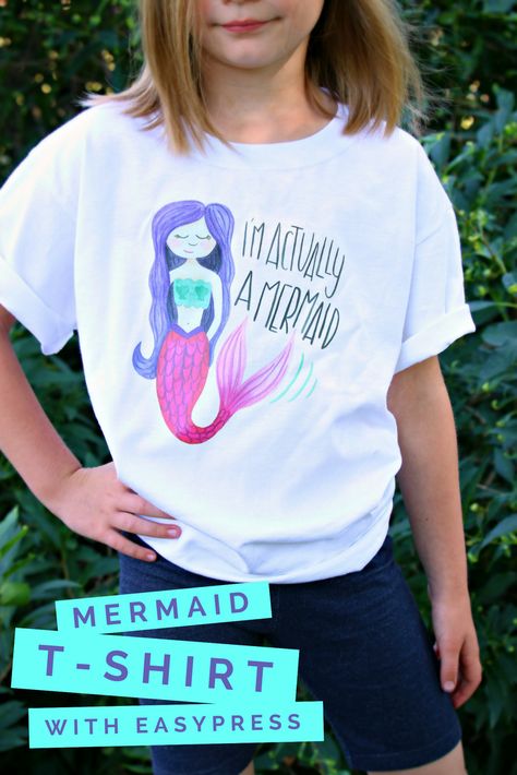 MERMAID T-SHIRT WITH THE CRICUT EASYPRESS #crafts #cricut #mermaid #tshirt Cricut Mermaid, Mermaid T Shirt, Mermaid Tshirt, Diy Mermaid, Apple Gifts, Mermaid Diy, Embossing Machines, Storing Craft Supplies, Crafts Cricut