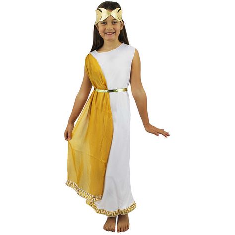 Costumes Beginning With R, Greek Goddess Fancy Dress, Toga Outfit, Goddess Fancy Dress, Fancy Dress Costumes Kids, Roman Clothes, Toga Costume, White Tunic Dress, Gold Sash