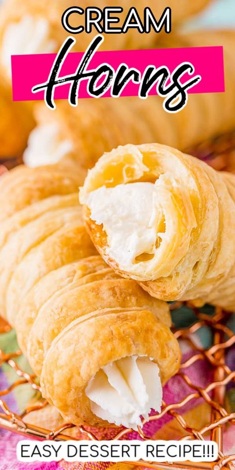 Creme Horns, Cream Horns Recipe, Lady Locks, Phyllo Recipes, Pepperidge Farm Puff Pastry, Puff Pastries, Cream Horns, Easy Puff Pastry, Puff Pastry Dough