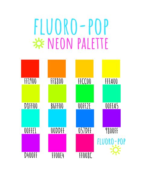 Neon Procreate Palette, Neon Colors That Go Together, Neon Colour Palette Hex Codes, Neon Color Palette Aesthetic, Pop Colors Palette, Fluorescent Colour Palette, Canva Color Palette Codes Neon, Neon Orange Hex Code, Neon Colour Combinations