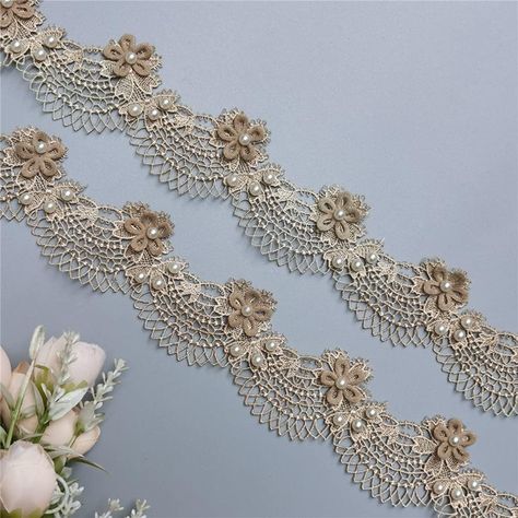 2 Yards Gold Flower Pearl Lace Edge Trim Ribbon 1.77" Width Vintage Style Edging Trimmings Fabric Embroidered Applique Sewing Craft Wedding Dress Embellishment DIY Cards Hats Clothes Embroidery Flower Ocean, Wedding Dress Sewing, Embellished Wedding Dress, Sewing Wedding Dress, Embellishment Diy, Fabric Patchwork, Embroidery On Clothes, Pearl And Lace, Craft Wedding