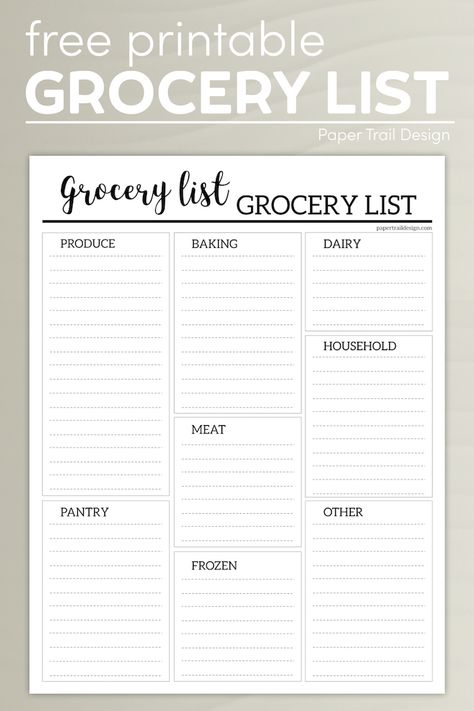 Get in an out of the grocery store quickly with this free grocery list printable with shopping categories. #papertraildesign #grocerylist #grocerylists #grocerieslist #shopforgroceries #foodshopping #shoppinglist Grocery Shopping List Template, Free Printable Grocery List, Printable Grocery List Template, Grocery List Printable Free, Master Grocery List, Free Grocery List, Shopping List Template, Paper Trail Design, Printable Grocery List