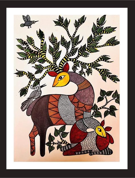 Gond Painting Folk Art Indian, Gond Painting Peacock, Gond Art Easy, Gond Art Peacock, Gond Painting Folk Art, Sora Painting, Gonda Art, Gond Art Paintings, Madhubani Drawing