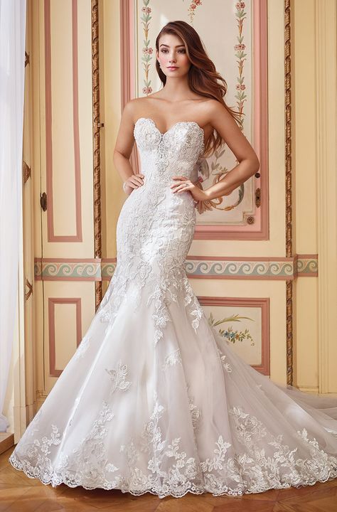 Wedding gown by David Tutera for Mon Cheri. David Tutera Wedding Dresses, David Tutera Wedding, Mon Cheri Bridal, Wedding Dresses Mermaid, Timeless Wedding Dress, David Tutera, Pnina Tornai, Fit And Flare Wedding Dress, Trendy Wedding Dresses