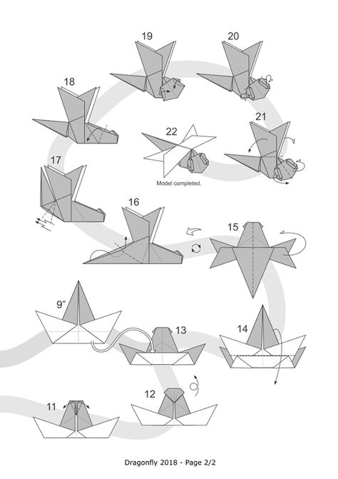 Ruby Book Origami: Diagram Dragonfly 2018-Nguyen Hung Cuong Origami Dragonfly Step By Step, Humming Bird Origami Tutorial, Origami Chinese Thread Book, Origami Ancient Dragon, Origami Crane Necklace, Origami Diagrams, Book Origami, Origami Animals, Origami