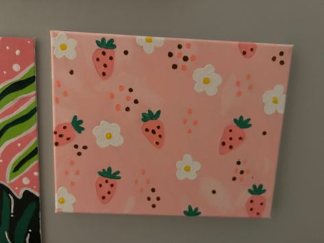 Acrylic paintint ideas strawberry pink flowers French Country Crafts, Aesthetic Strawberry, Mini Canvases, Sip N Paint, Square Painting, Strawberry Pink, Tutorials Drawing, Cute Canvas Paintings, Pink Square