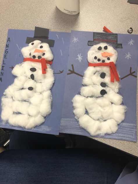 Crafts To Do With Cotton Balls, Snow Man Craft With Cotton, Winter Cotton Ball Crafts For Kids, Cotton Ball Santa Craft, Snowman Cotton Ball Craft, Cotton Ball Snowman Craft, Cottonball Snowman Craft Kids, Snowman Art For Toddlers, Build A Snowman Craft