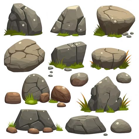 Rock Cartoon Drawing, Rock Illustration Stones, Stone Illustration Rocks, Sea Rocks Drawing, Stone Drawing Ideas, Stone Drawing Rocks, Rock Drawing Reference, How To Draw Stone, How To Draw Rocks