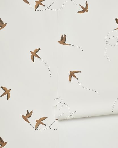 Bird Wallpaper Nursery, Gold Bird Wallpaper, Sparrow Wallpaper Birds, Whimsical Bathroom Wallpaper, Bird Wallpaper Ceiling, Rylee And Cru Wallpaper, Bird Wall Paper, Modern Nursery Wallpaper, Vintage Modern Wallpaper