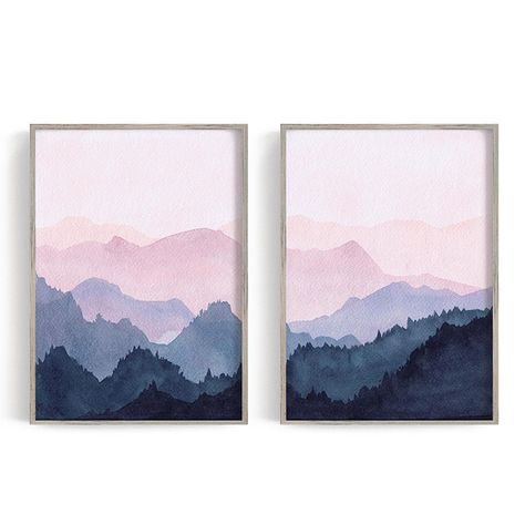 Palm Art, Scandinavian Wall Art, Art Carte, Mountain Wall, Watercolor Mountains, 수채화 그림, Mountain Print, Forest Wall Art, Art Minimaliste