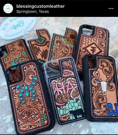 Tooled Leather Phone Case Western, Leather Phone Case Western, Custom Leather Phone Case, Tooled Leather Phone Case, Cowboy Shop, Handmade Leather Work, Leather Cell Phone Cases, Custom Leather Work, Phone Bling