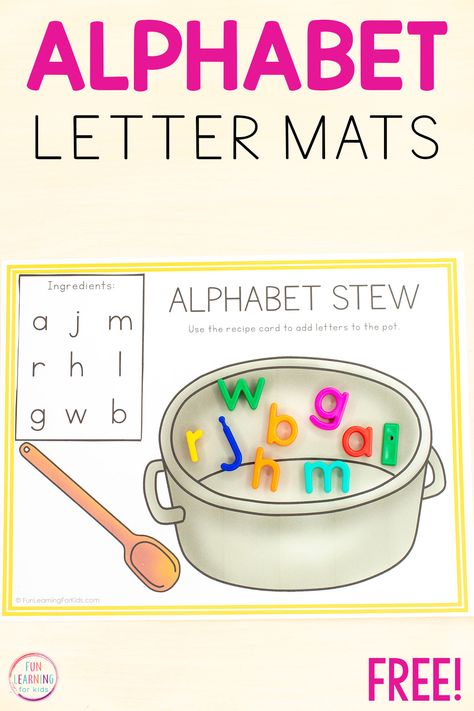 Alphabet Stew Letter Recognition Mats Letter Recognition Centers, Preschool Alphabet Activities, Letter Recognition Activities Preschool, Letter Centers, Activities List, Teach The Alphabet, Alphabet Centers, Letter Recognition Activities, Alphabet Recognition