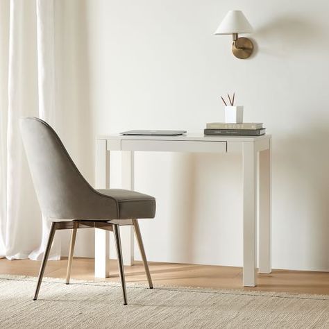 Modern Desks | West Elm Parsons Desk, Glass Chair, Mid Century Office Chair, Frame Desk, Desk Inspiration, Mini Desk, Wall Desk, Metal Desks, Swivel Office Chair