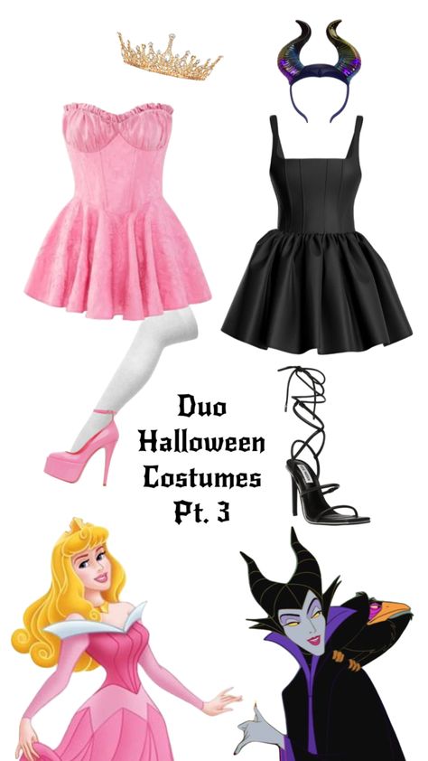 Malifacent And Arora, Aurora And Melifesent Costume, Princess Aurora And Maleficent Costume, Sleeping Beauty Maleficent Costume, Malificiant And Aroura Costume, Maleficent Aesthetic Outfit, Sleeping Beauty And Maleficent Costumes, Maleficent Costume Diy Outfit, Maleficent Inspired Outfits