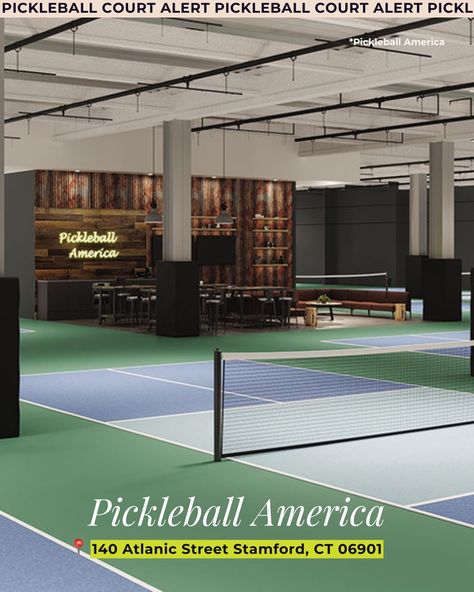 Pickleball Court Alert! 🚨 If you find yourself near Stamford, CT, stop by Pickleball America to visit one of the largest indoor pickleball venues in the US 🏓 This 80,000 sq. ft. facility offers everything from open play and leagues to private lessons and events. Enjoy top-notch amenities like lockers, a lounge, café, and even childcare. Perfect for players of all levels, it's the ideal spot to improve your game and connect with the community! 🌟 @pickleballamerica #PickleballisLife #Stamfo... Beautiful Pickleball Courts, Pickleball Court Design, Pickleball Wallpaper, Indoor Pickleball Court, Indoor Pickleball, Interior Render, Pickleball Courts, Sports Lounge, Stamford Ct