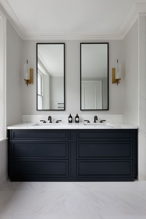 Wood Villa, Monochrome Bathroom, Double Vanity Unit, Bedroom Ensuite, London Interior, Apartment Renovation, Ensuite Bathroom, Wood Interiors, Vanity Unit