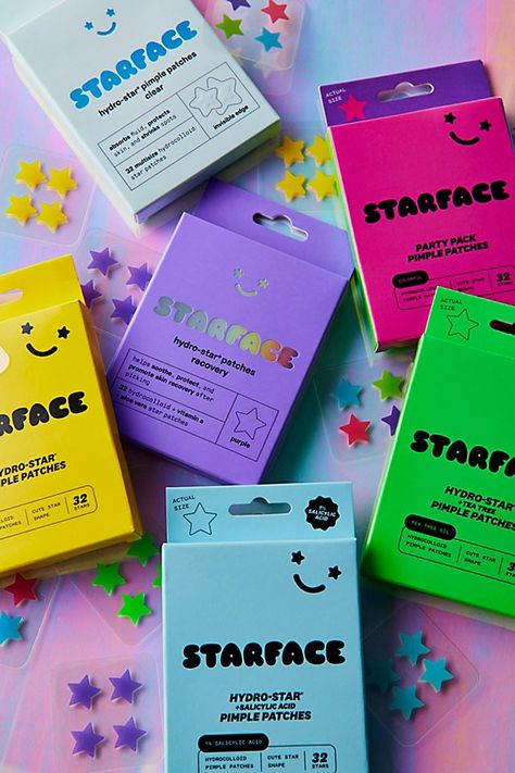 Keep pimples at bay with the help of Starface’s Hydro-Star Pimple Patches. These hydrocolloid pimple patches shield problem spots from outside bacteria and serve as a gentle reminder to avoid skin picking. Features Starface Hydro-Star Hydrocolloid Pimple Patches Star shaped pimple patches help protect from outside bacteria Acts a reminder to reduce your skin picking Available in a range of colors - go bold with playful hues or choose neutral & clear tones to discreetly wear on-the-go Formulated Star Face Skincare, Pimples Patch, Star Face Pimple Patches, Pimple Patches Aesthetic, Starface Pimple Patches, Skin Care Stuff, Star Pimple Patches, Face Care Products, Kids Skin Care