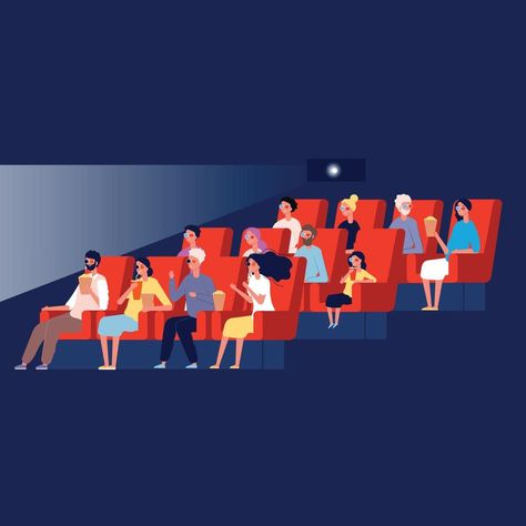 Characters watching movie persons sitting chairs cinema hall vector flat pictures concept auditorium cinema audience relaxing looking illustration Audience Illustration, Theatre Audience, Theatre Illustration, Cinema Hall, Movie Hall, Cinema Seats, Sitting Chair, Person Sitting, Simple Illustration