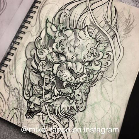 Foo Lion Tattoo, Japanese Tattoo Meanings, Foo Dog Tattoo Design, Japanese Tattoo Women, Bodysuit Tattoos, Foo Dog Tattoo, Lion Sketch, Kunst Tattoos, Japanese Dragon Tattoos