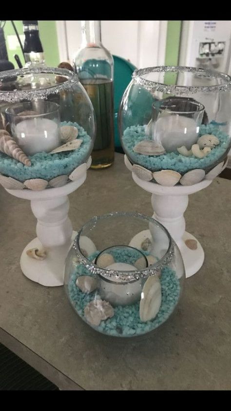 Beach Centerpieces Diy, Beachy Centerpieces, Beach Centerpieces, Beach Crafts Diy, Beach Themed Crafts, Diy Beach Decor, Seashell Projects, Nautical Crafts, Diy Beach