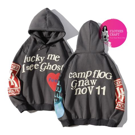 Lucky Me I See Ghosts, I See Ghosts, Mode Harajuku, Lucky Me, Printed Hoodies, Hoodie Aesthetic, Aesthetic Hoodie, 50 Style, Hooded Sweatshirt Men