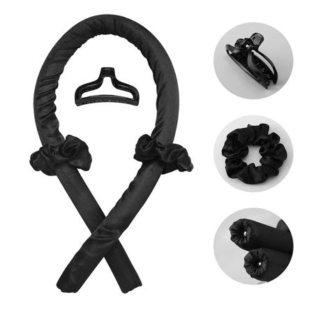 Heatless Curling Rod Headband, No Heat Silk Ribbon Hair Roller Curls with Hair Claw Clip Lazy Natural Soft Wave DIY Styling Tool for Sleep in Overnight (Black) Diy Hair Rollers, Heatless Curling Rod Headband, Curling Rod Headband, Heatless Curling Rod, Curls Without Heat, Roller Curls, Curling Rods, Heatless Curling, Hair Without Heat