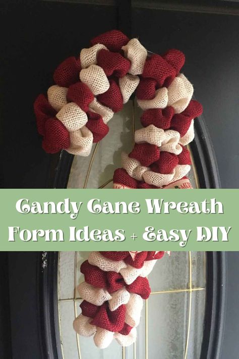 27 Candy Cane Wreath Form Ideas + Easy DIY - PinkPopDesign Wreath Form Ideas, Candy Cane Wreath Tutorial, List Of Candy, Christmas Yarn Crafts, Candy Cane Wreath Diy, Burlap Wreath Tutorial, Candy Wreath, Wire Wreath Forms, How To Make Decorations