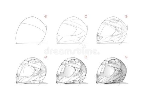 How To Draw Motorcycle Helmet, Motorcycle Helmets Drawing, Bike Helmet Drawing Reference, Motorcycle Helmet Reference, Helmet Drawing Reference, Motor Drawing, How To Draw A Helmet, Drawing Helmet, Drawing Motorcycle