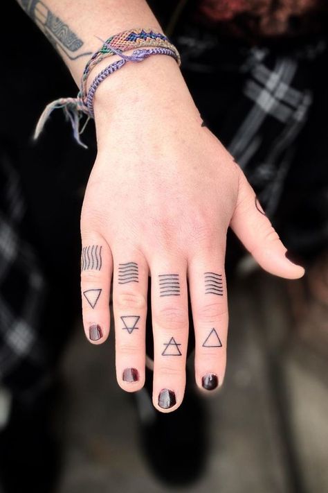 4 Elements Tattoo Finger, Elements Tattoo Fingers, Alchemy Finger Tattoos, Four Elements Finger Tattoo, Element Hand Tattoos, Elements Hand Tattoo, Alchemy Elements Tattoo, Elements Finger Tattoo, Earth Element Symbol Tattoo