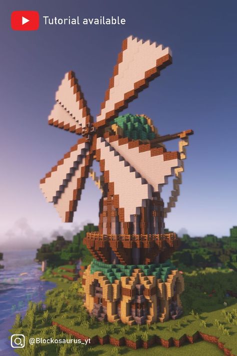 Minecraft Building Tutorials, Cottage Minecraft, Minecraft Steampunk, Windmill House, Blossom House, Minecraft Redstone, Minecraft Banner Designs, Minecraft Banners, Windmill Design