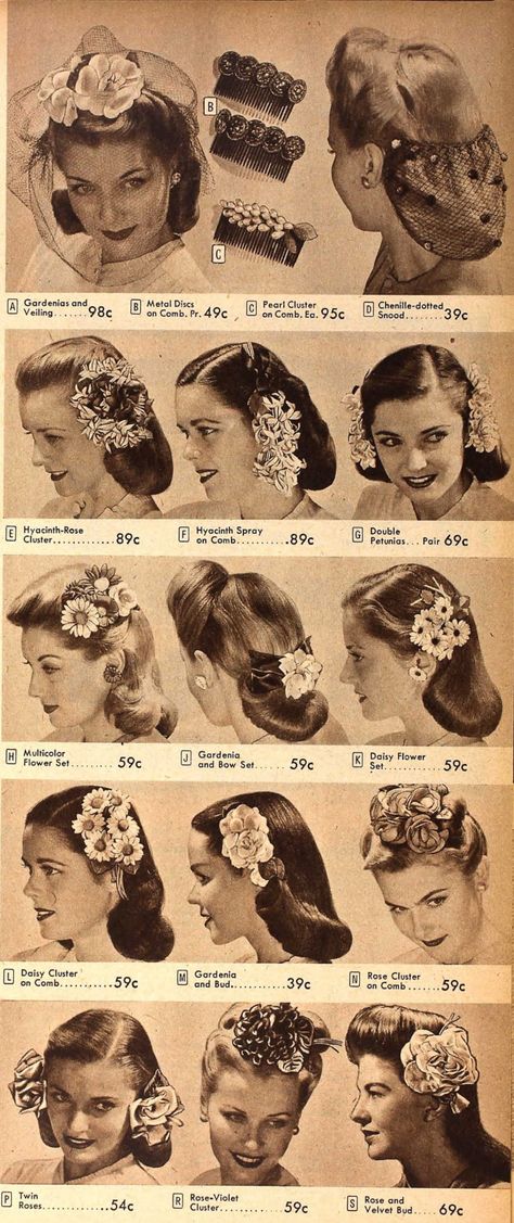 1940s Vintage Hair Accessories - 4 Authentic Styles 1950 Hair Accessories, 1930s Hair Accessories, 1940s Curly Hair, 1940s Hair Accessories, Vintage Hair Styles Long Hair, 1940s Headpiece, 1930s Fashion Hair, 40s Accessories, 1940s Fashion Hair