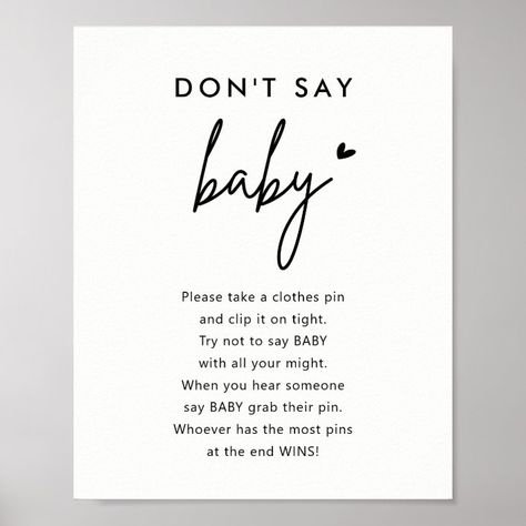 Minimalist Don't Say Baby Shower Game Sign - Baby Shower Gifts Clothes Pin Game For Baby Shower Boy, Baby Shower Games Signs, Baby Shower Games Zazzle, Baby Shower Activities Not Games, Clothespin Baby Shower Game, Baby Shower Clothes Pin Game, Baby Shower Games Free Printables, Shower Vibes, Clothes Pin Games