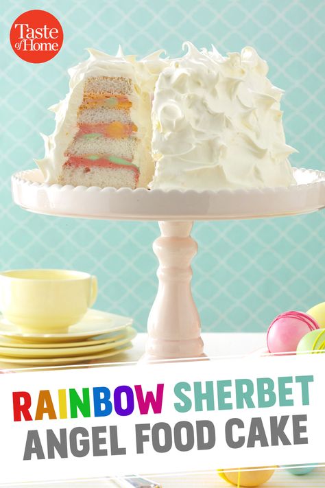 Rainbow Sherbet Ice Cream Cake, Orange Sherbet Cake, Rainbow Sherbet Cake, Sherbet Cake, Sherbet Ice Cream, Baking Bad, Peppermint Ice Cream, Macaroon Cookies, Rhubarb Cake