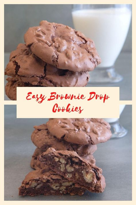 If you love brownies, you will love this easy brownie cookies recipe! These chocolate cookies are rich and fudgy like a brownie but made easy as a drop cookie. There's no waiting time - it's an easy no-chill cookie recipe ready in about 30 minutes. Wedding Cookies Ideas Easy, Easy Brownie Cookies 3 Ingredients, 3 Ingredient Brownie Cookies, Brownie Walnut Cookies, Chocolate Cookies From Brownie Mix Recipes, 25 Minute Brownie Cookies, Fudgy Brownie Cookie Recipe, Easy Brownie Cookies, Jewish Baking