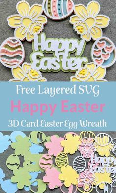 Easter Paper Crafts, Easter Svg Files, Egg Wreath, Easter Wreath Diy, Easter Egg Wreath, Wreath Svg, Happy Easter Card, Easter Projects, Layered Svg