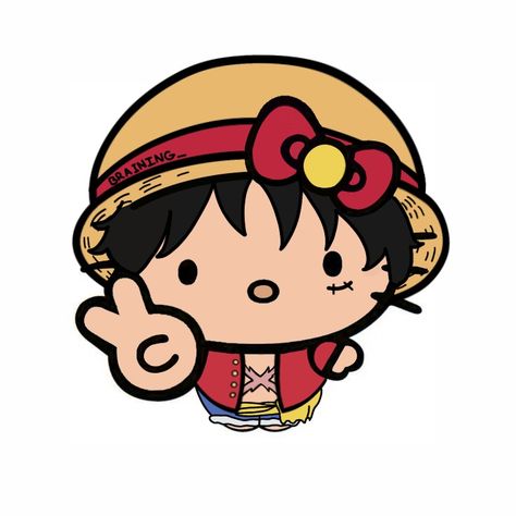 Anime X Hello Kitty, Hello Kitty Anime Character, Hello Kitty As Anime Characters, Hello Kitty X Anime, One Piece X Hello Kitty, Anime Hello Kitty Pfp, Cute Luffy One Piece, One Piece Hello Kitty, One Piece Doodle Art