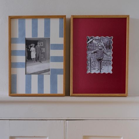 Blue and Ruby red make a great pair! Stripes are coming back on 30th October, but shop Ruby mounts today! 🎉 #uniqueframing #elevateyourframing #familyphotoideas #weddingdayphotos Long Photo Frame, Diy Fabric Picture Frames, Wall Frames Aesthetic, Eclectic Entryway Decor, Fabric Matte Frame, Bedroom Picture Collage, Creative Picture Frames, Frame Decorating Ideas, Picture Frame Aesthetic