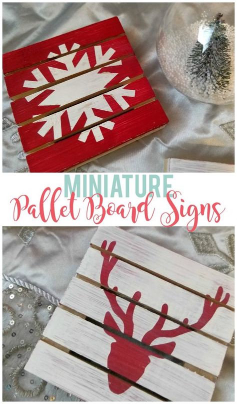 Mini Pallet Ideas Christmas, Crafts On Wooden Boards, Diy Wooden Coasters Dollar Tree, Dollar Tree Mini Pallet Crafts Christmas, Dollar Store Pallet Crafts, Christmas Wood Pallet Projects, Mini Pallets Ideas, Dollar Tree Pallet Crafts Christmas, Mini Wood Pallet Crafts