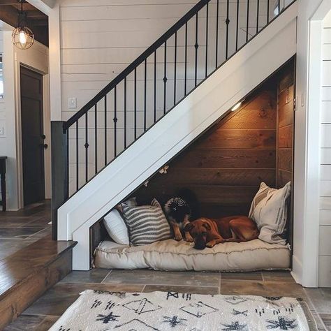 Under Stairs Dog House, Cabin Renovation, Contemporary House Exterior, Under The Stairs, Barn Style House Plans, Dog Rooms, Barn Style House, Dream House Interior, Under Stairs