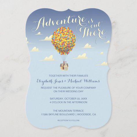 Disney Up Wedding, Celtic Wedding Invitations, Disney Wedding Invitations, Wedding Adventure, Adventure Is Out There, Disney Pixar Up, Disney Up, Up Theme, Beach Wedding Invitations