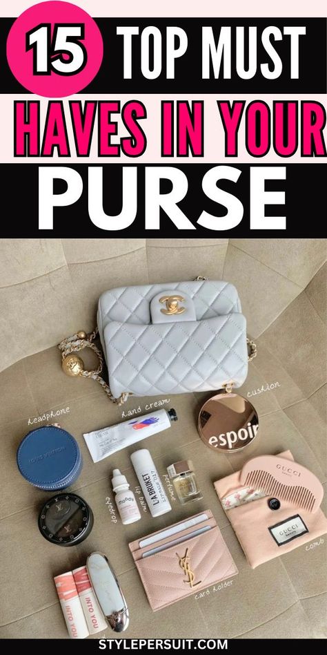 In the hustle and bustle of daily life, staying organized is key to simplifying your routine. One area often overlooked is the contents of your purse, which can easily become a chaotic jumble of items. To help you streamline and simplify, consider these 15 purse must-haves that will make your life more efficient and enjoyable. #women What Should Be In Your Purse, What To Carry In Your Purse List, What To Keep In Your Purse, What's In My Purse Essentials, Whats In My Purse Essentials, Purse Must Haves Items, Purse Essentials List, Purse Hacks, Purse Necessities