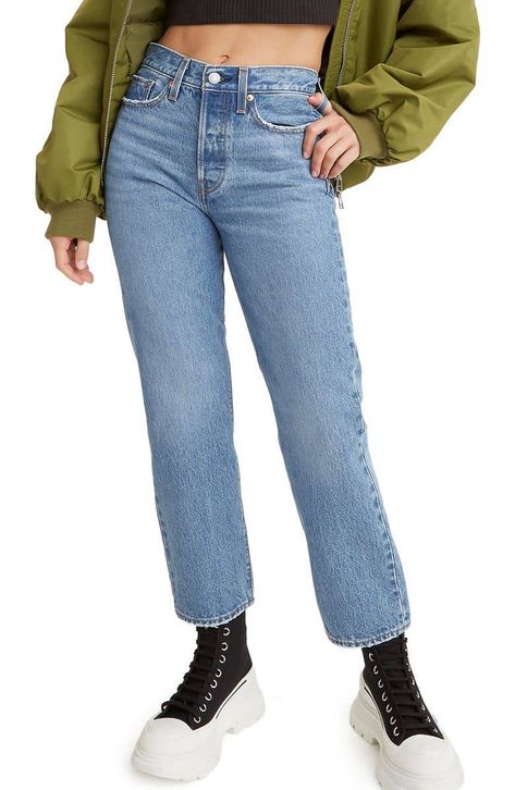 The 30 Best Cheap High-Waisted Jeans for Women in 2022 | Who What Wear Levi Wedgie Straight Jeans, Ultra High Waisted Jeans, Elastic Waist Jeans, Cheap Jeans, Raw Hem Jeans, Flare Leg Jeans, H&m Jeans, Denim Design, Cut Jeans