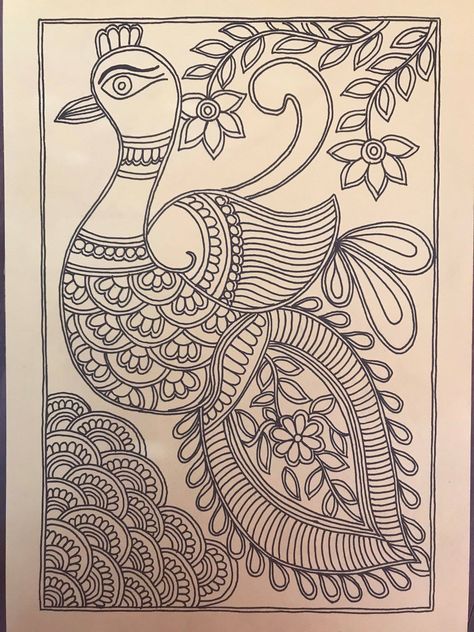 Madhubani painting Madhubani Paintings Peacock, Buddha Painting Canvas, Madhubani Paintings, Lotus Flower Art, Kalamkari Painting, Kerala Mural Painting, Buddha Art Painting, African Art Paintings, Doodle Art Drawing